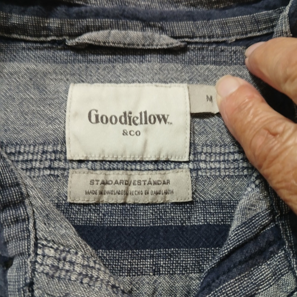 Goodfellow Men Shirt Sz M Linen Cotton Blend  Short Sleeve Gauzy Blue Stripes - Picture 4 of 10